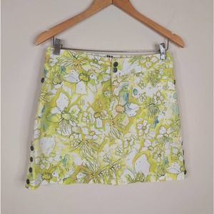 Title Nine Women's Floral Skirt Snap Button Hem Stretch Cotton ==